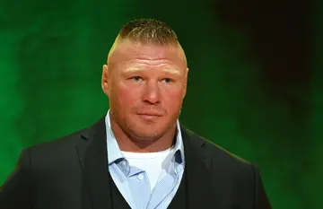 Brock Lesnar speaks during a WWE news conference at T-Mobile Arena