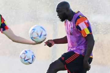 Belgium's Romelu Lukaku takes part in a World Cup training session