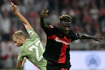 Summer arrival Victor Boniface (R) has helped drive Bayer Leverkusen to the top of the Bundesliga table this season