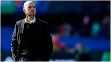 Erik ten Hag looks on prior to the TOTO KNVB Cup Final match between PSV and Ajax at Stadion Feijenoord. Photo by Geert van Erven.