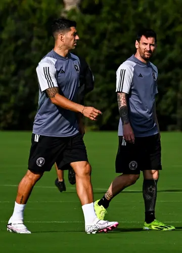 Luis Suarez re-united with his former Barcelona team-mate Lionel Messi at Inter Miami's training complex on Saturday.