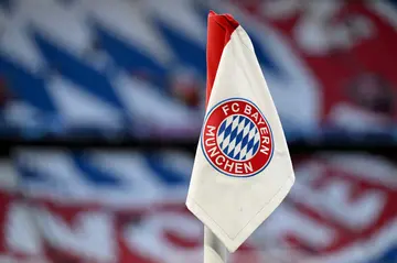 The FC Bayern Munich club crest is seen on a corner flag during a Champions League match against Manchester United on 20 September 2023, Bavaria, Munich