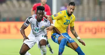 Ghana midfielder BabaIddrisu in action against Gabon's Allevinah. SOURCE: Twitter/ @GhanaBlackstars