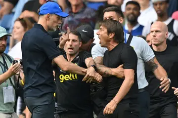 Flash point: Tottenham Hotspur coach Antonio Conte (right) and Chelsea's Thomas Tuchel square up