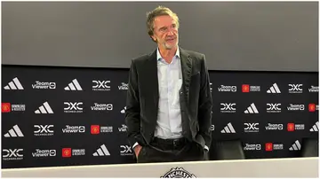 INEOS Sport CEO Sir Jim Ratcliffe speaks to the media during a press conference before a Premier League match at Old Trafford. Photo by Simon Peach.