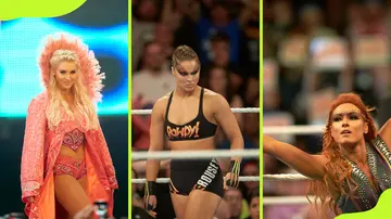 Charlotte Flair (Left), Ronda Rousey (Centre), Becky Lynch (Right)