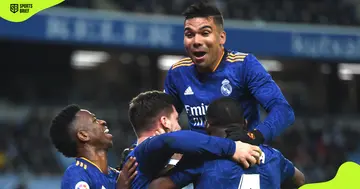 Real Madrid's Casemiro (top) celebrates a goal.