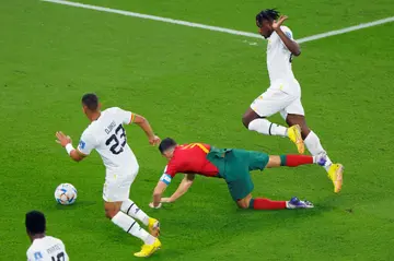 Cristiano Ronaldo went down after a tackle by Mohammed Salisu to win a penalty for Portugal
