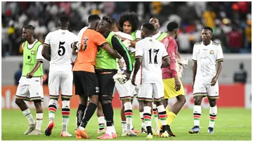 Harambee Stars players after the Qatar match. Photo:  Simon Holmes.