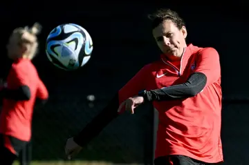 Canada veteran Christine Sinclair kicks a ball during a training session in Melbourne