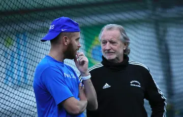 Former US soccer star Robert "Bobby" Smith (R), at his training center in Robbinsville, New Jersey, on December 30, 2022