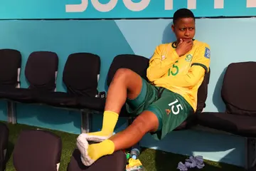 Refiloe Jane sitting on the bench after picking up an injury.