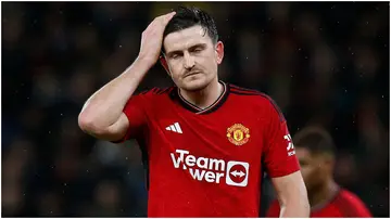 Harry Maguire looks dejected during the Premier League match between Manchester United and AFC Bournemouth at Old Trafford. Photo by Danehouse.
