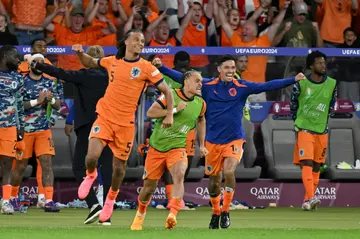 Netherlands players celebrate their Euro 2024 last-eight victory over Turkey, which booked their place in the semis against England