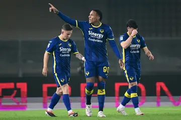 Michael Folorunsho (C) opened the scoring for Verona with a stunning volley