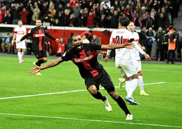 Jonathan Tah celebrates his 90th-minute German-Cup winner for Leverkusen