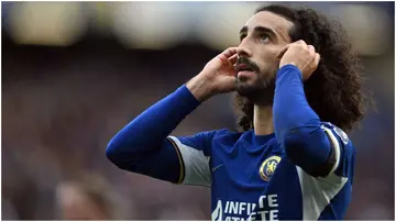 Marc Cucurella reacts during the English Premier League football match between Chelsea and Brentford at Stamford Bridge. Photo by Justin Tallis.