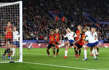 England's Lauren Hemp (centre) scored the winner to beat Belgium 1-0