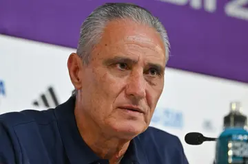 Brazil coach Tite speaking to reporters in Doha on Sunday
