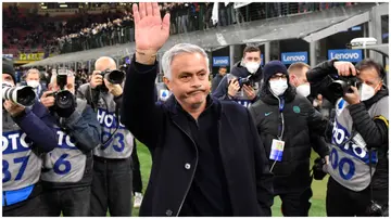 Jose Mourinho waves Inter fans during the Italy Cup quarterfinal football match between Inter and AS Roma. Photo by Andrea Staccioli.