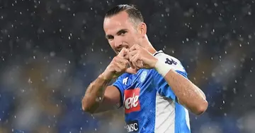 Fabián Ruiz of Napoli celebrates after scoring the first goal during the Serie A match between SSC Napoli and SS Lazio at Stadio San Paolo on August 01, 2020 in Naples, Italy. (Photo by SSC NAPOLI/SSC NAPOLI via Getty Images)