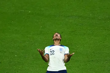 England midfielder Jude Bellingham reacts during the Qatar 2022 World Cup quarter-final football match between England and France