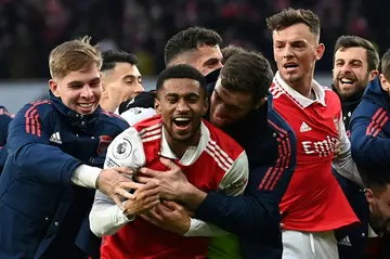 Arsenal celebrate their win against Bournemouth