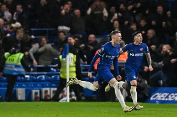 Chelsea's Cole Palmer (left) celebrates after scoring the winning goal against Manchester United at Stamford Bridge