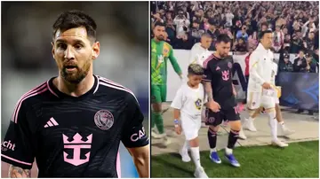 Lionel Messi walked side-by-side with Saint West