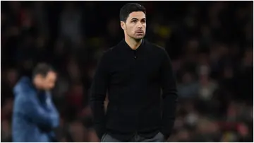 Mikel Arteta looks on during the Premier League match between Arsenal FC and Chelsea FC at Emirates Stadium. Photo by Stuart MacFarlane.
