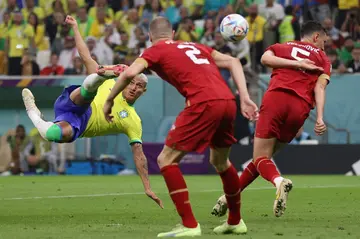 Richarlison scores against Serbia in Brazil's first match of the World Cup