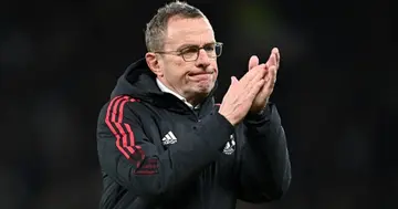 Manchester United German Interim head coach Ralf Rangnick applauds as he leaves after the English Premier League football match between Man United and Wolves at Old Trafford. Photo by Paul ELLIS.