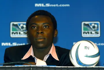 Freddy Adu during a news conference announcing his multi-year deal with Major League Soccer at Madison Square Garden in New York City on November 19, 2003