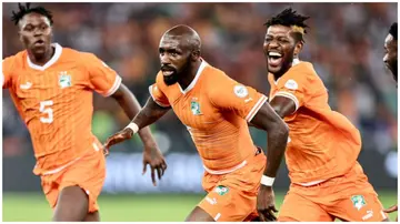 Seko Fofana scores the first goal of the 2023 Africa Cup of Nations. Photo: Franck Fife. 