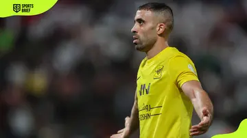 Abderrazak Hamdallah of Al Ittihad celebrates after scoring