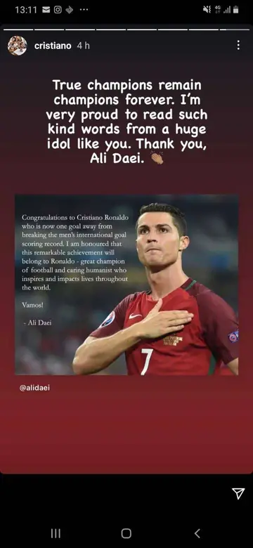 Cristiano Ronaldo thanks Ali Daei for incredible words