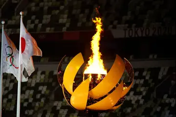 Olympic flag and torch