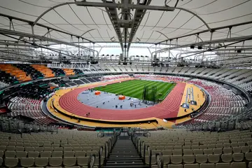 A view from inside the National Athletics Centre in Budapest, Hungary, ahead of the 2023 World Athletics Championships on August 17, 2023.
