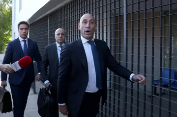 Spain's former football chief Luis Rubiales leaves after testifying over an alleged graft scandal at a court in Madrid