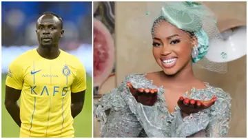 Sadio Mane as married Aisha Tamba. Photos: Michael Regan and Mag Vision.