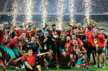 Morocco celebrate winning back-to-back African Nations Championship (CHAN) titles after beating Mali in the 2020 final in Cameroon.