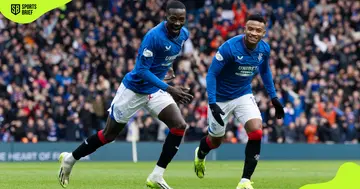 Rangers' Mohamed Diomandé celebrates.