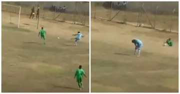 Ghanaian goalkeeper scores comical own goal after smashing ball into his own net