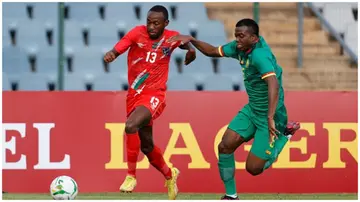 Peter Shalulile during the 2023 Africa Cup of Nations (CHAN) Group C qualifier match between Namibia and Cameroon. Photo: Phil Magakoe. 