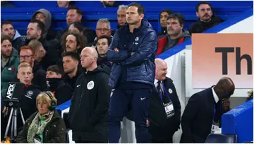 Frank Lampard looks dejected during the Premier League match between Chelsea FC and Brentford FC at Stamford Bridge. Photo by Clive Rose.