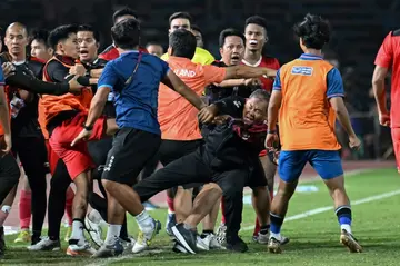 A fight breaks out on the sidelines of the final between Thailand and Indonesia