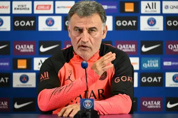 Paris Saint-Germain coach Christophe Galtier speaking to reporters on Tuesday