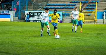 Kenyan star Eric Johana in action for Waasland Beveren. Photo: Twitter/@johanaeric_.