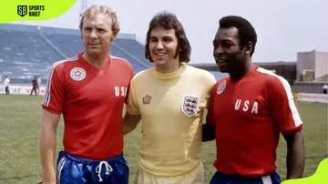 Bobby Moore with England captain Gerry Francis Brazilian legend Pele