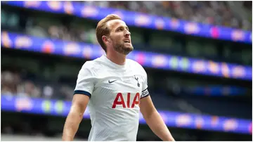 Harry Kane of Tottenham Hotspur with a grimace on his face, with reports suggesting he will be moving to Bayern Munich.